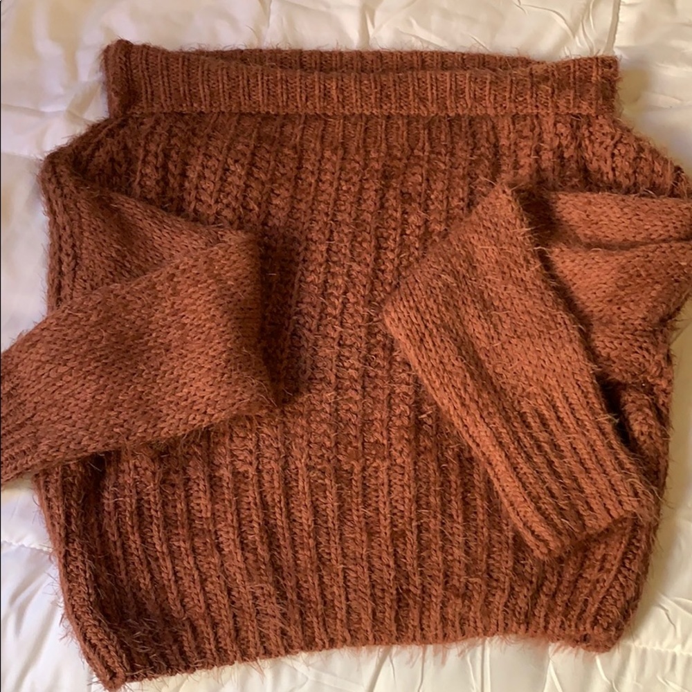 Cage knit brown off the shoulder sweater NWT
